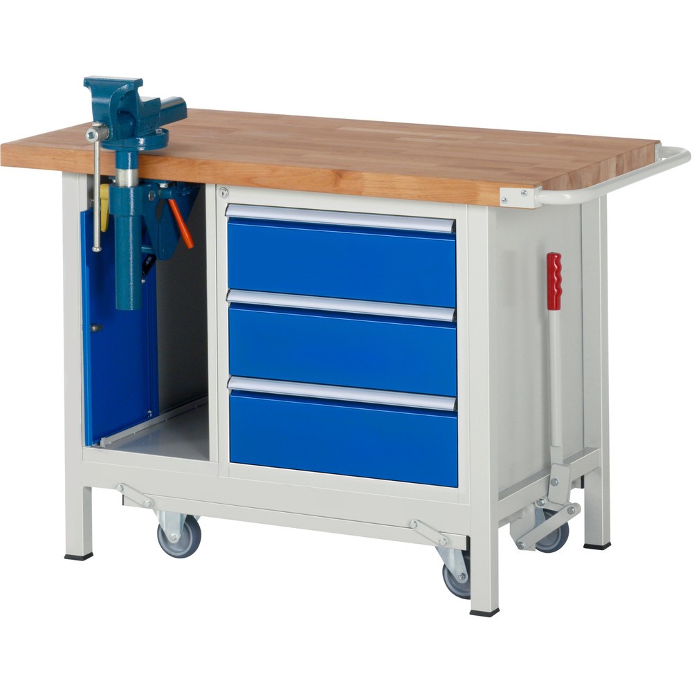 Číslo obrázku produktu 1: Pracovní stůl RAU řada 8000 se zapuštěným pojezdem, 2 kontejnery, VxŠxH 880 x 1250 x 700 mm, 3x zásuvka s výsuvem 90 %