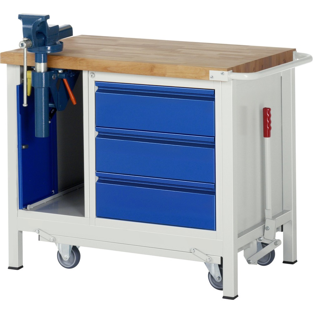 Číslo obrázku produktu 1: Pracovní stůl RAU řada 8000 se zapuštěným pojezdem, 2 kontejnery, VxŠxH 880 x 1000 x 700 mm, 3x zásuvka s výsuvem 90 %