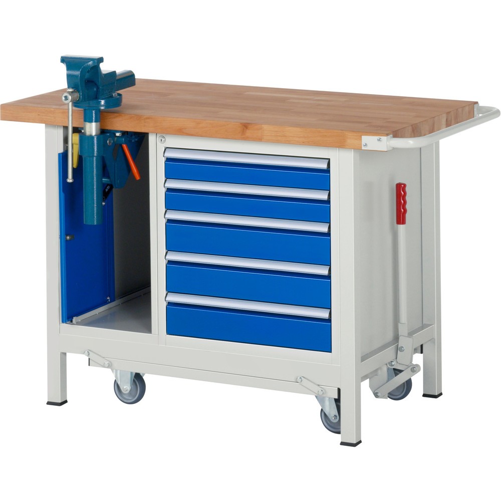Číslo obrázku produktu 1: Pracovní stůl RAU řada 8000 se zapuštěným pojezdem, 2 kontejnery, VxŠxH 880 x 1250 x 700 mm, 5x zásuvka 2 x 90 mm, 3 x 120 mm