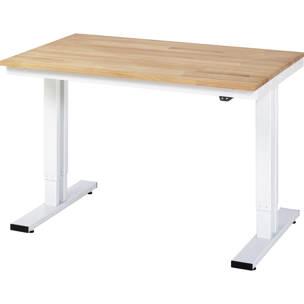 Obrázek produktu: Pracovní stůl RAU s elektrickým nastavením výšky, řada adlatus 300, V×Š×H 720-1120 × 1250 × 800 mm, pracovní deska z bukového masivu