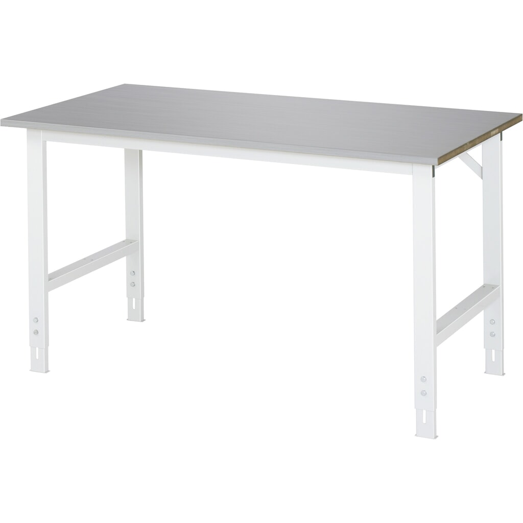 Obrázek produktu: Pracovní stůl RAU ve výškově nastavitelném provedení, řada TOM, V×Š×H 760-1080 × 1500 × 800 mm, pracovní deska z plechu z nerezové oceli