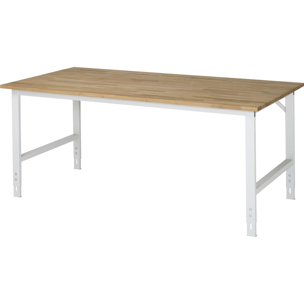 Pracovní stůl RAU ve výškově nastavitelném provedení, řada TOM, V׊×H 760-1080 × 2000 × 1000 mm, pracovní deska masivní buk Obrázek produktu: Pracovní stůl RAU ve výškově nastavitelném provedení, řada TOM, V׊×H 760-1080 × 2000 × 1000 mm, pracovní deska masivní buk