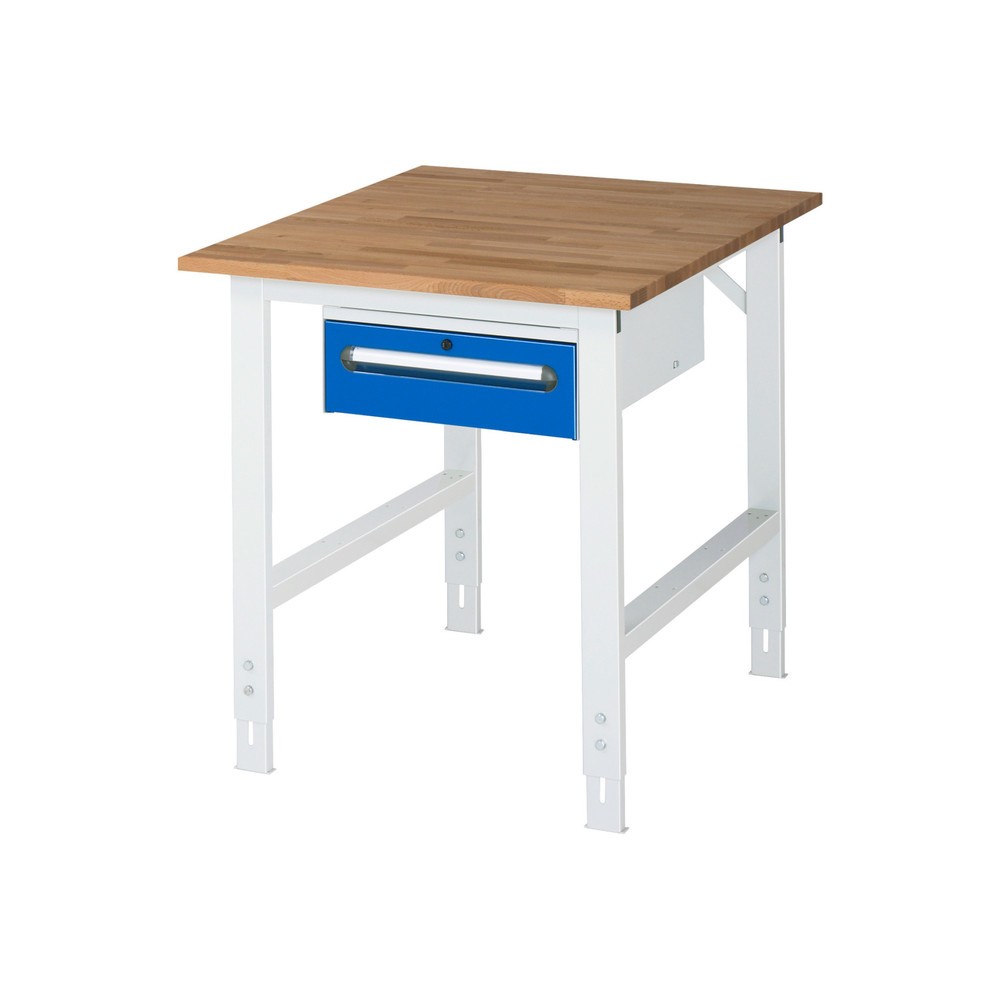 Číslo obrázku produktu 1: Pracovní stůl RAU ve výškově nastavitelném provedení, řada TOM, VxŠxH 760-1080 x 750 x 1000 mm, 1 zásuvka, pracovní deska z bukového masivu