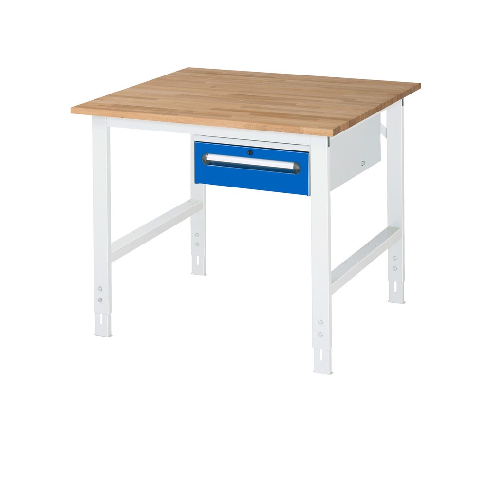 Číslo obrázku produktu 1: Pracovní stůl RAU ve výškově nastavitelném provedení, řada TOM, VxŠxH 760-1080 x 1 000 x 1000 mm, 1 zásuvka, pracovní deska z bukového masivu
