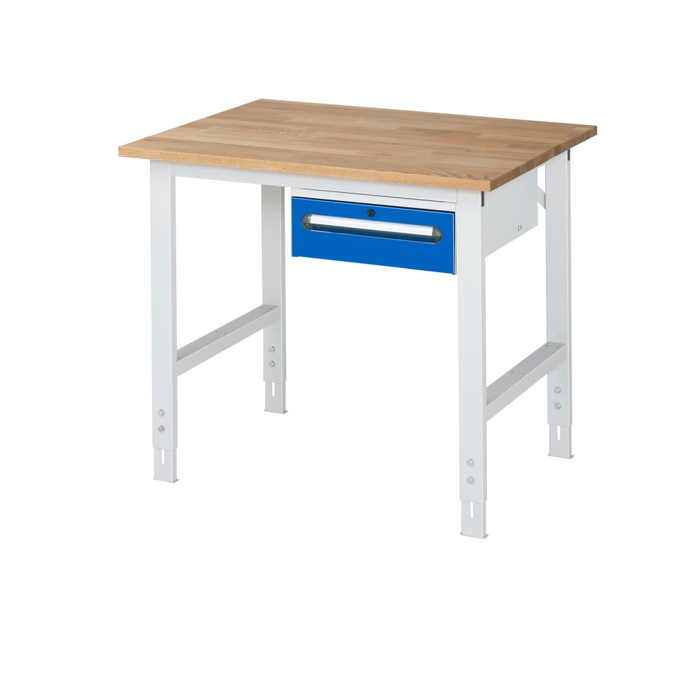 Číslo obrázku produktu 1: Pracovní stůl RAU ve výškově nastavitelném provedení, řada TOM, VxŠxH 760-1080 x 1 000 x 800 mm, 1 zásuvka, pracovní deska z bukového masivu