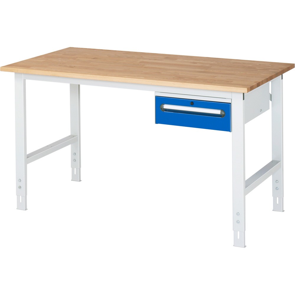 Číslo obrázku produktu 1: Pracovní stůl RAU ve výškově nastavitelném provedení, řada TOM, VxŠxH 760-1080 x 1 500 x 800 mm, 1 zásuvka, pracovní deska z bukového masivu