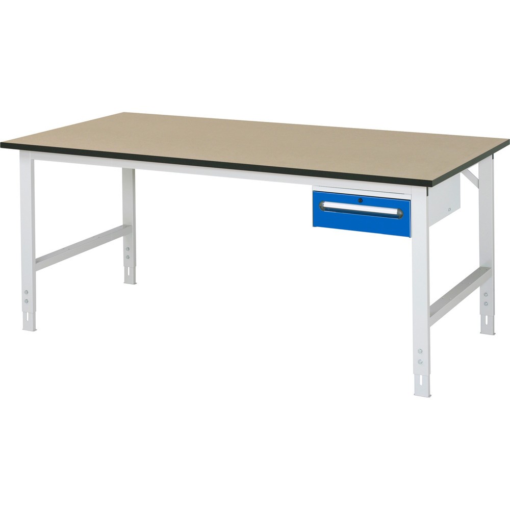 Číslo obrázku produktu 1: Pracovní stůl RAU ve výškově nastavitelném provedení, řada TOM, VxŠxH 760-1080 x 2500 x 1000 mm, 1 zásuvka, pracovní deska MDF