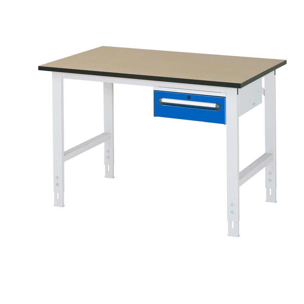 Číslo obrázku produktu 1: Pracovní stůl RAU ve výškově nastavitelném provedení, řada TOM, VxŠxH 760-1080 x 1250 x 800 mm, 1 zásuvka, pracovní deska MDF