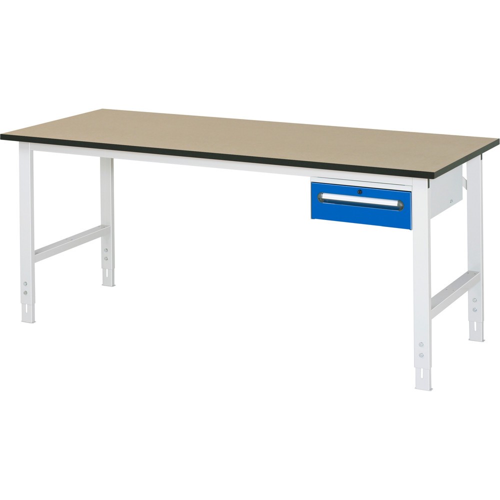 Číslo obrázku produktu 1: Pracovní stůl RAU ve výškově nastavitelném provedení, řada TOM, VxŠxH 760-1080 x 2500 x 800 mm, 1 zásuvka, pracovní deska MDF