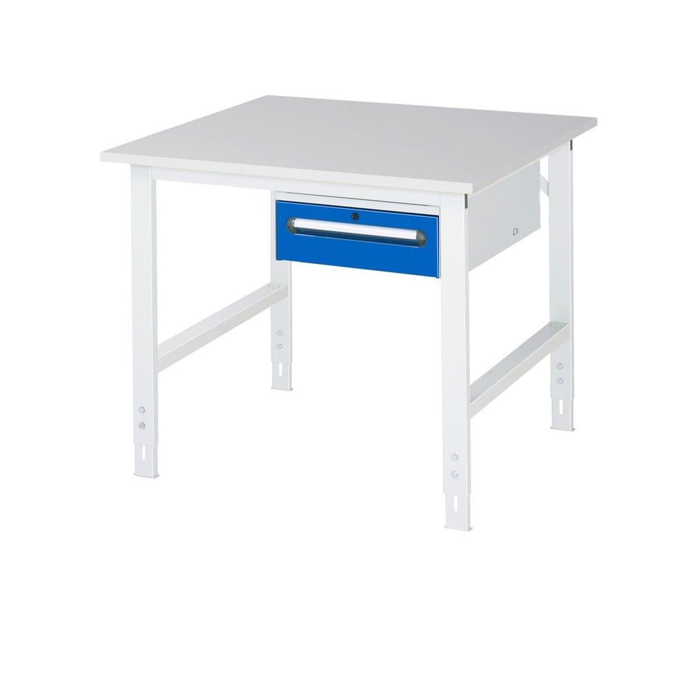 Číslo obrázku produktu 1: Pracovní stůl RAU ve výškově nastavitelném provedení, řada TOM, VxŠxH 760-1080 x 1000 x 1000 mm, 1 zásuvka, pracovní deska s melaminovým povrchem