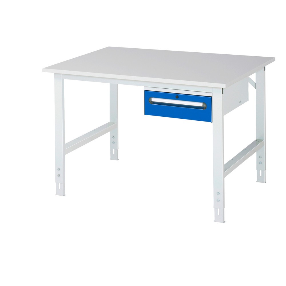 Obrázek produktu: Pracovní stůl RAU ve výškově nastavitelném provedení, řada TOM, VxŠxH 760-1080 x 1250 x 1000 mm, 1 zásuvka, pracovní deska s melaminovým povrchem