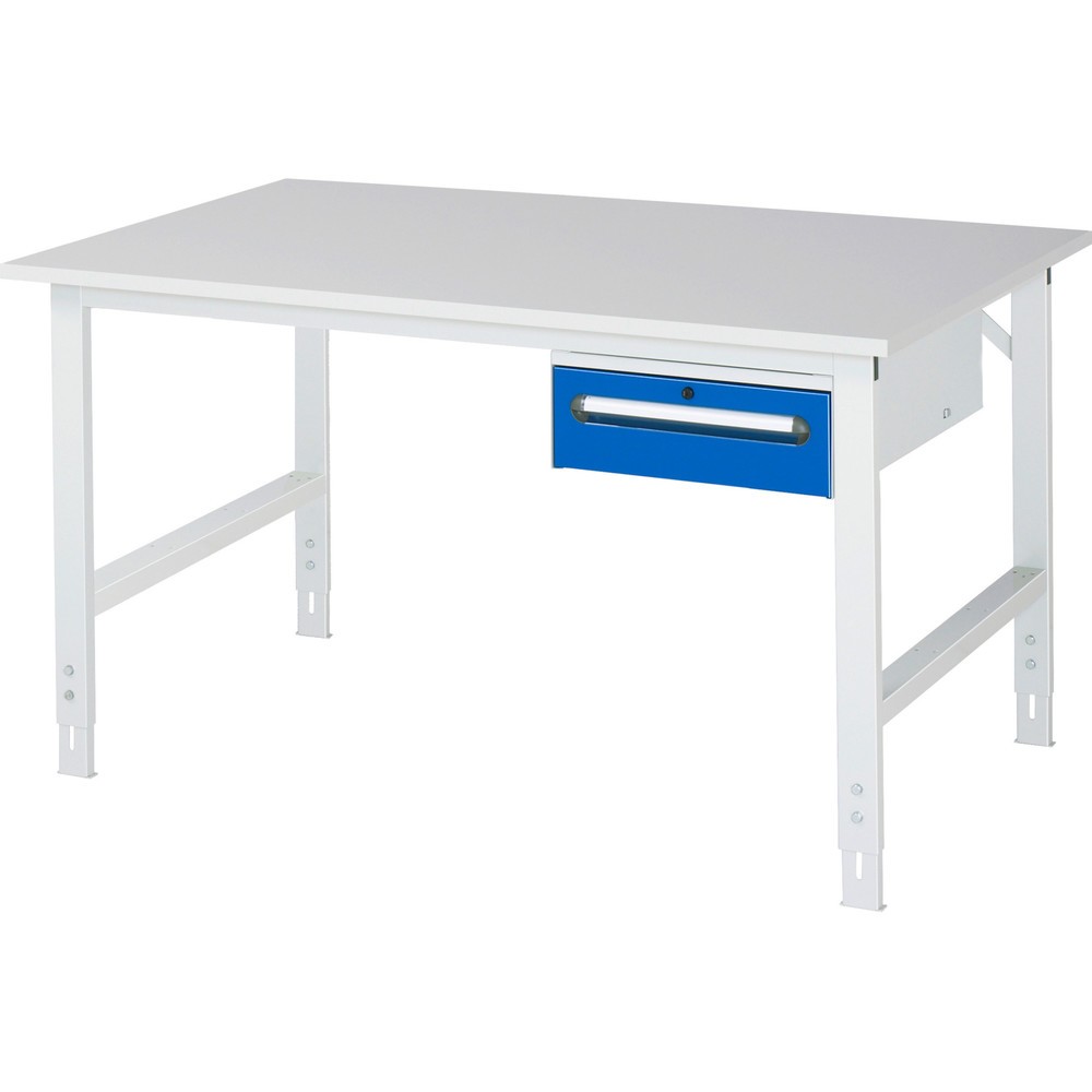 Obrázek produktu: Pracovní stůl RAU ve výškově nastavitelném provedení, řada TOM, VxŠxH 760-1080 x 1500 x 1000 mm, 1 zásuvka, pracovní deska s melaminovým povrchem