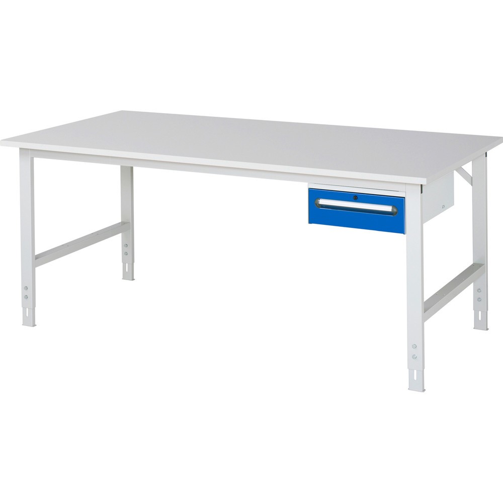 Číslo obrázku produktu 1: Pracovní stůl RAU ve výškově nastavitelném provedení, řada TOM, VxŠxH 760-1080 x 2500 x 1000 mm, 1 zásuvka, pracovní deska s melaminovým povrchem