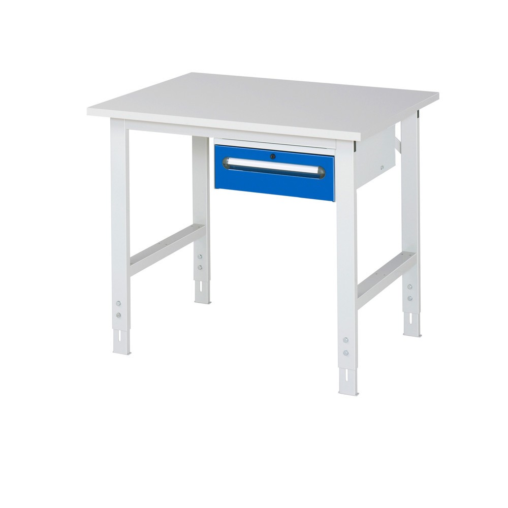 Číslo obrázku produktu 1: Pracovní stůl RAU ve výškově nastavitelném provedení, řada TOM, VxŠxH 760-1080 x 1000 x 800 mm, 1 zásuvka, pracovní deska s melaminovým povrchem
