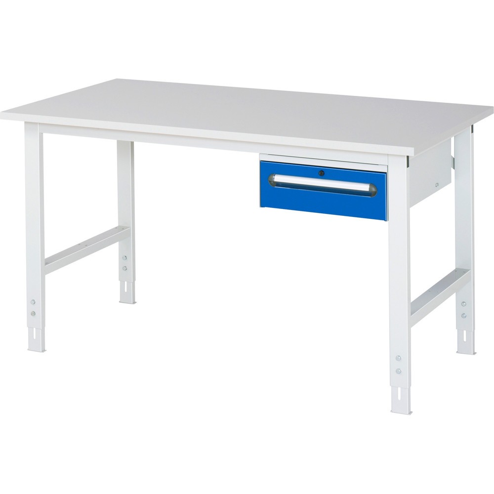 Obrázek produktu: Pracovní stůl RAU ve výškově nastavitelném provedení, řada TOM, VxŠxH 760-1080 x 1500 x 800 mm, 1 zásuvka, pracovní deska s melaminovým povrchem
