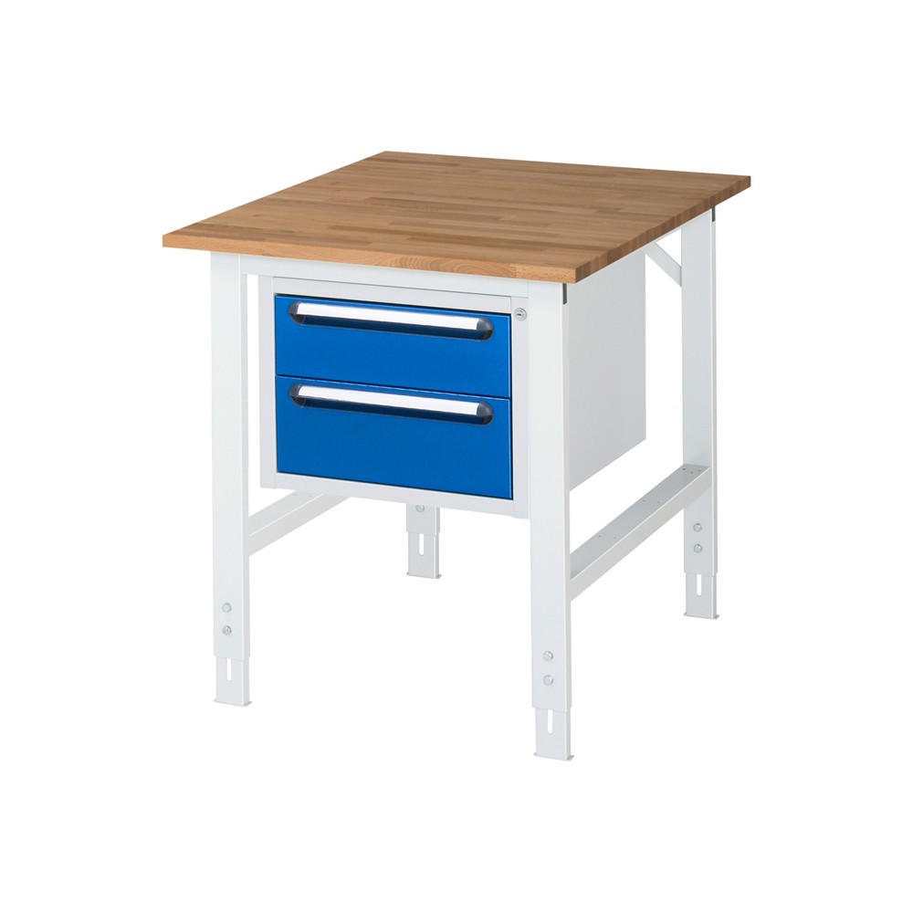 Číslo obrázku produktu 1: Pracovní stůl RAU ve výškově nastavitelném provedení, řada TOM, VxŠxH 760-1 080 x 750 x 1000 mm, 2 zásuvky, pracovní deska z bukového masivu