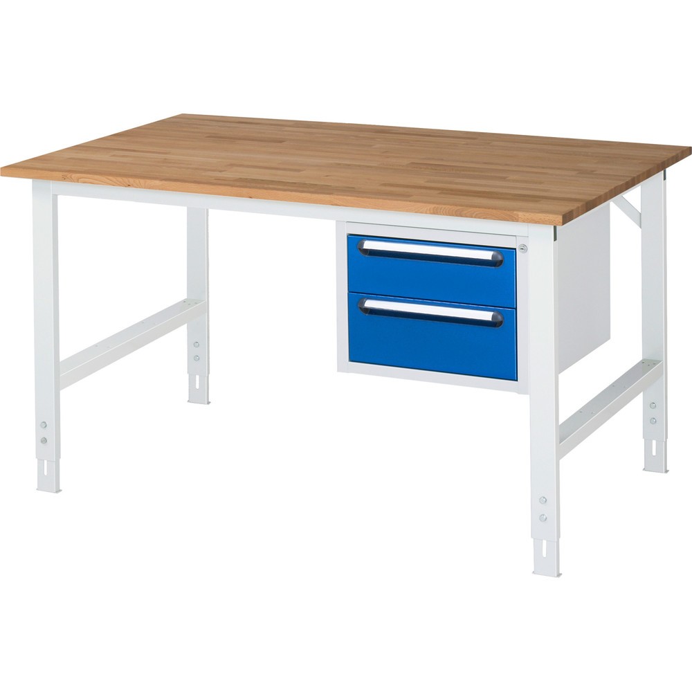 Číslo obrázku produktu 1: Pracovní stůl RAU ve výškově nastavitelném provedení, řada TOM, VxŠxH 760-1 080 x 1 500 x 1000 mm, 2 zásuvky, pracovní deska z bukového masivu