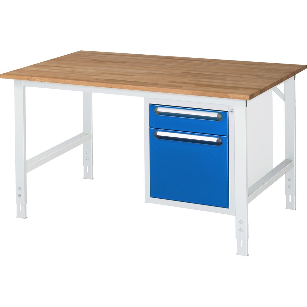 Číslo obrázku produktu 1: Pracovní stůl RAU ve výškově nastavitelném provedení, řada TOM, VxŠxH 760-1 080 x 1 500 x 1000 mm, 2 zásuvky, pracovní deska z bukového masivu