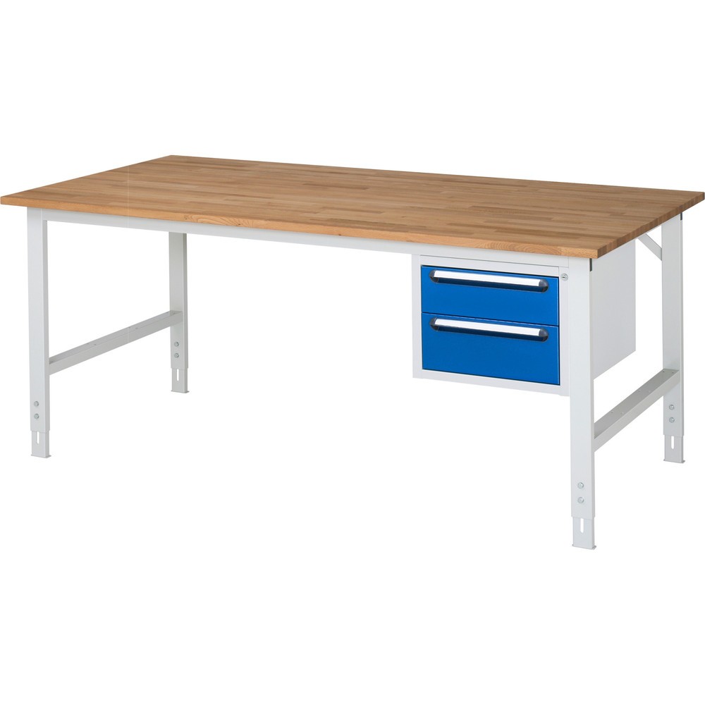 Číslo obrázku produktu 1: Pracovní stůl RAU ve výškově nastavitelném provedení, řada TOM, VxŠxH 760-1 080 x 2 500 x 1000 mm, 2 zásuvky, pracovní deska z bukového masivu
