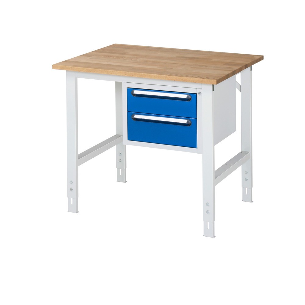 Obrázek produktu: Pracovní stůl RAU ve výškově nastavitelném provedení, řada TOM, VxŠxH 760-1 080 x 1 000 x 800 mm, 2 zásuvky, pracovní deska z bukového masivu