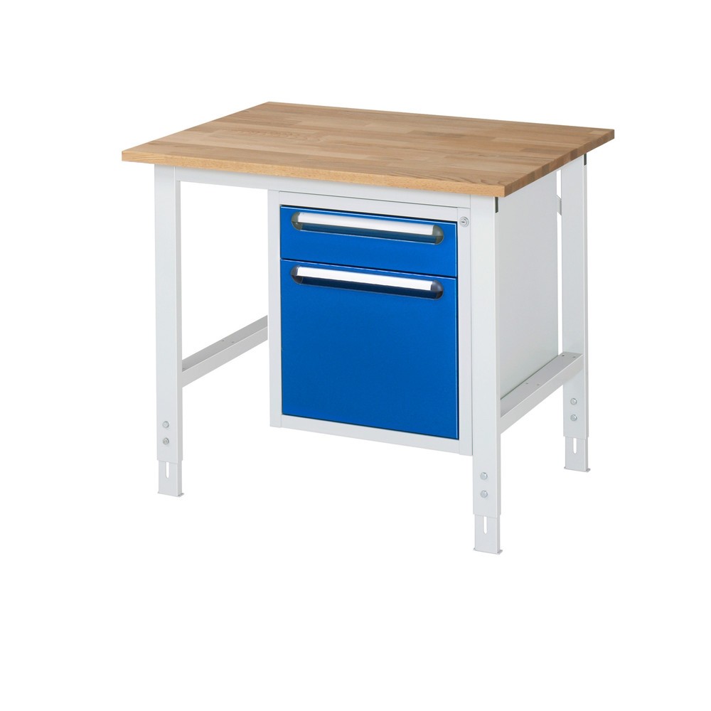 Číslo obrázku produktu 1: Pracovní stůl RAU ve výškově nastavitelném provedení, řada TOM, VxŠxH 760-1 080 x 1 000 x 800 mm, 2 zásuvky, pracovní deska z bukového masivu