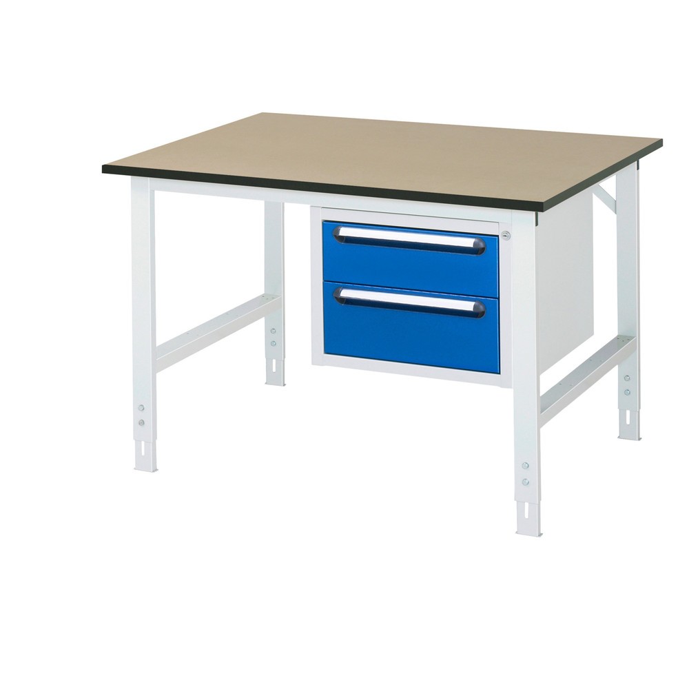 Číslo obrázku produktu 1: Pracovní stůl RAU ve výškově nastavitelném provedení, řada TOM, VxŠxH 760-1080 x 1 250 x 1000 mm, 2 zásuvky, pracovní deska MDF