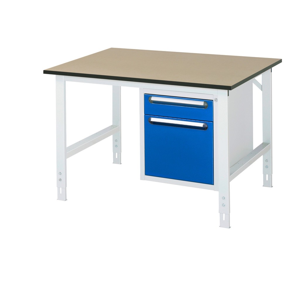 Číslo obrázku produktu 1: Pracovní stůl RAU ve výškově nastavitelném provedení, řada TOM, VxŠxH 760-1080 x 1 250 x 1000 mm, 2 zásuvky, pracovní deska MDF