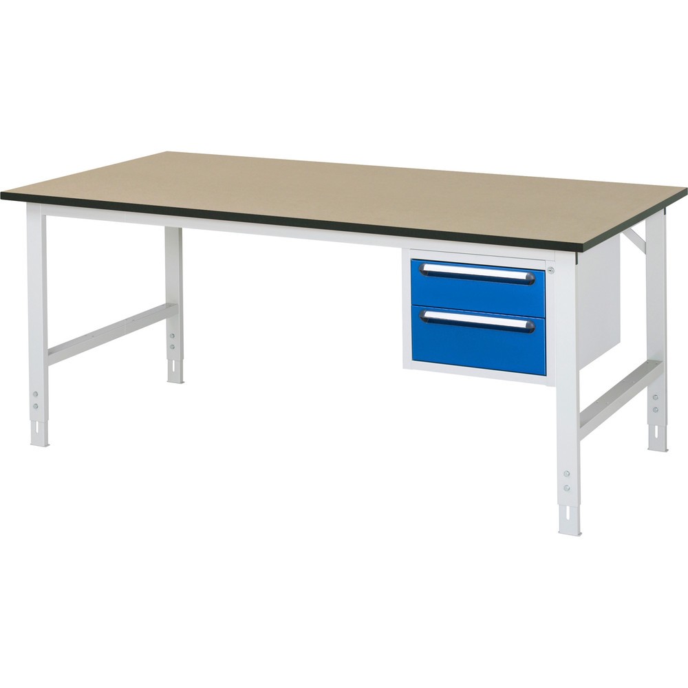 Číslo obrázku produktu 1: Pracovní stůl RAU ve výškově nastavitelném provedení, řada TOM, VxŠxH 760-1080 x 2500 x 1000 mm, 2 zásuvky, pracovní deska MDF