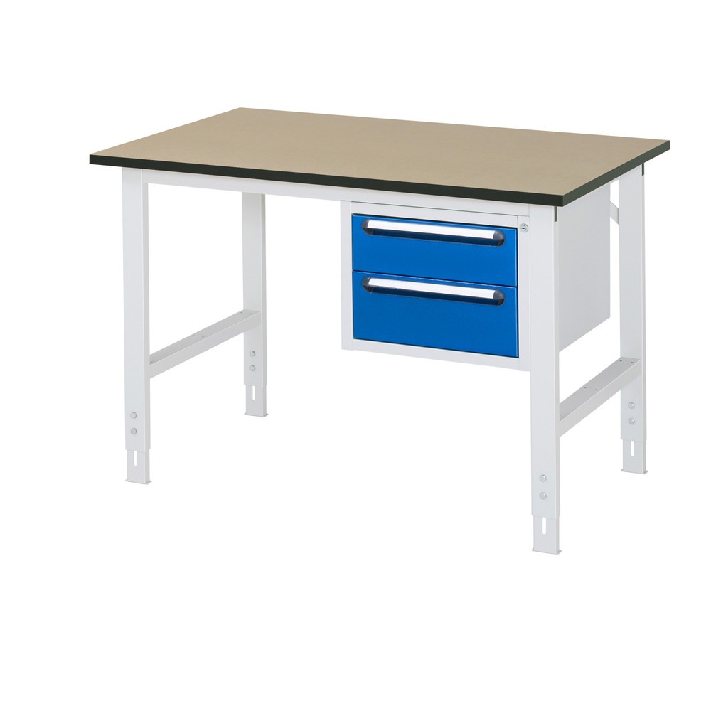 Číslo obrázku produktu 1: Pracovní stůl RAU ve výškově nastavitelném provedení, řada TOM, VxŠxH 760-1080 x 1250 x 800 mm, 2 zásuvky, pracovní deska MDF