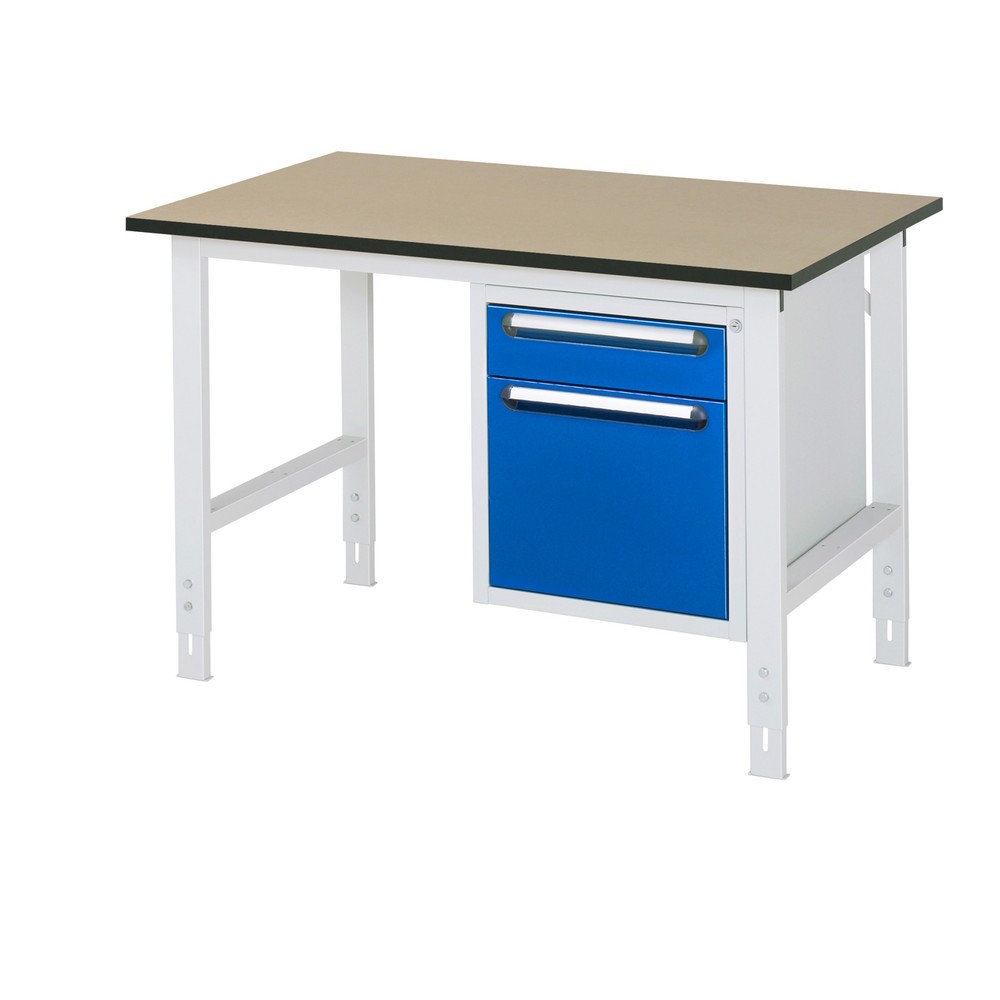 Číslo obrázku produktu 1: Pracovní stůl RAU ve výškově nastavitelném provedení, řada TOM, VxŠxH 760-1080 x 1250 x 800 mm, 2 zásuvky, pracovní deska MDF
