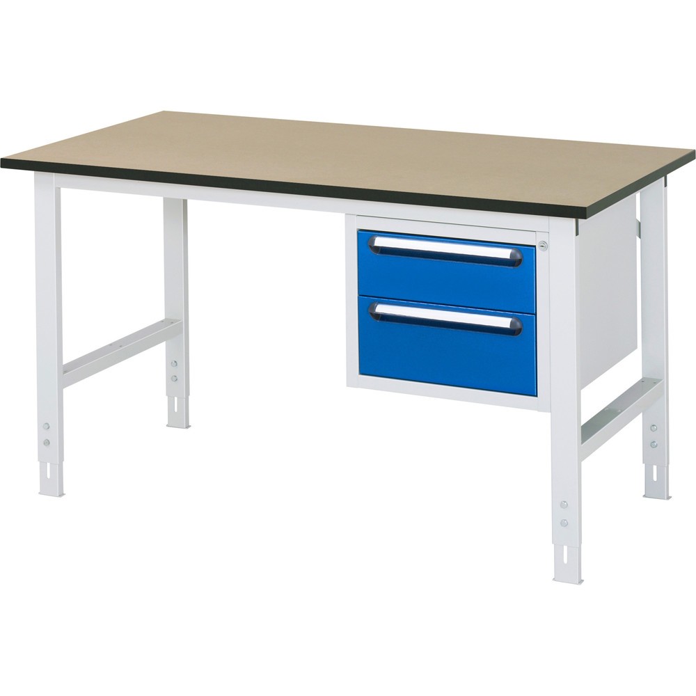 Číslo obrázku produktu 1: Pracovní stůl RAU ve výškově nastavitelném provedení, řada TOM, VxŠxH 760-1080 x 1500 x 800 mm, 2 zásuvky, pracovní deska MDF