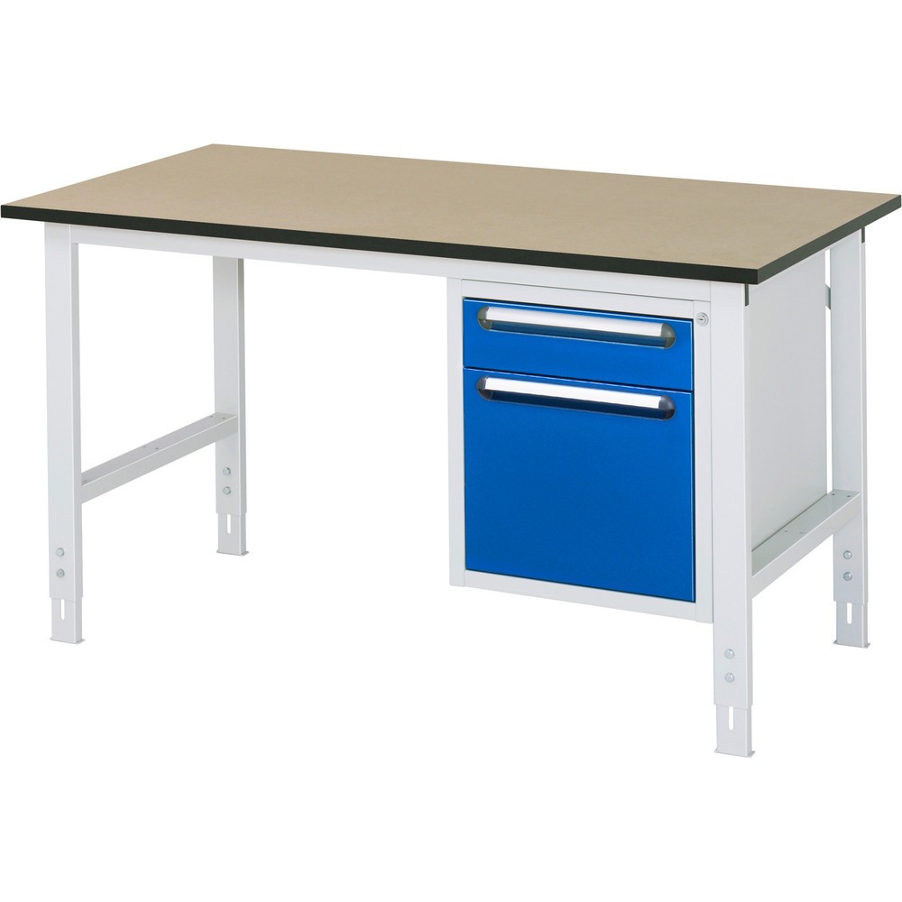Číslo obrázku produktu 1: Pracovní stůl RAU ve výškově nastavitelném provedení, řada TOM, VxŠxH 760-1080 x 1500 x 800 mm, 2 zásuvky, pracovní deska MDF