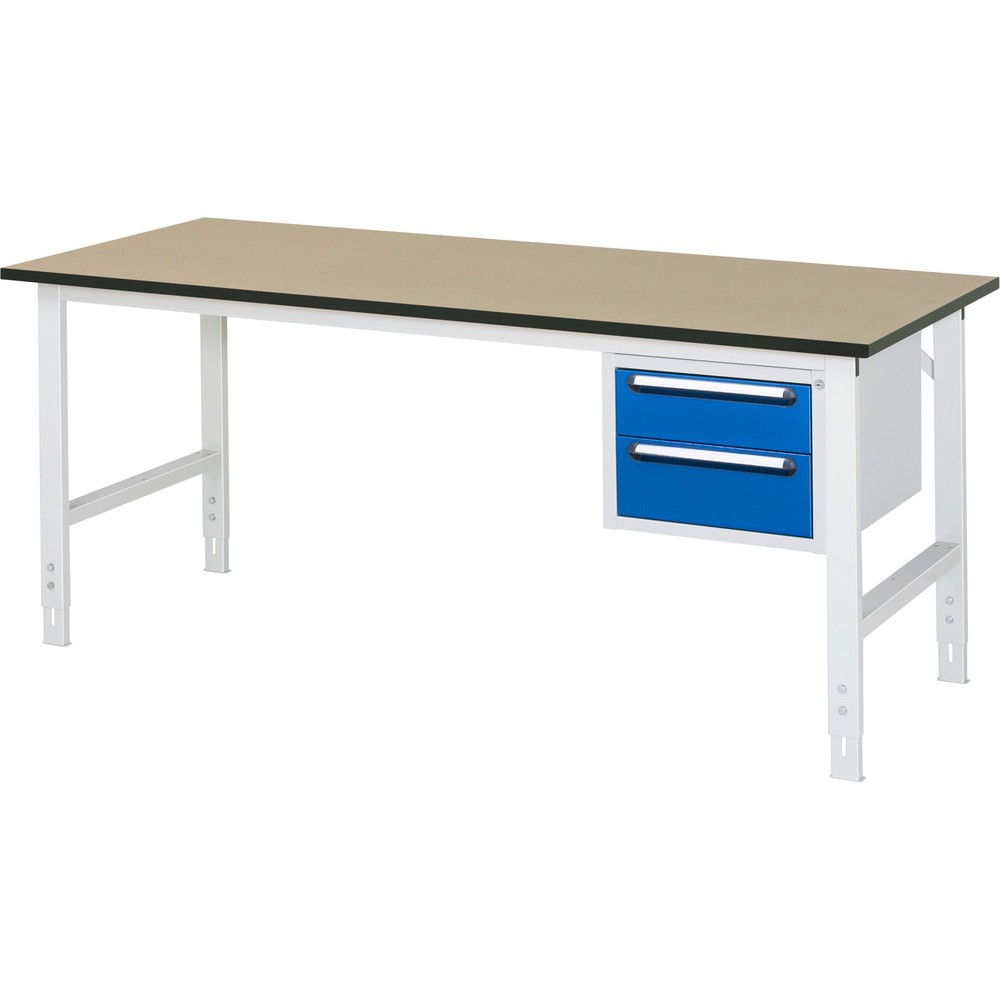 Číslo obrázku produktu 1: Pracovní stůl RAU ve výškově nastavitelném provedení, řada TOM, VxŠxH 760-1080 x 2500 x 800 mm, 2 zásuvky, pracovní deska MDF