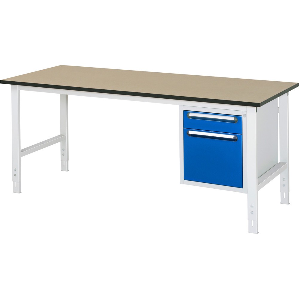 Číslo obrázku produktu 1: Pracovní stůl RAU ve výškově nastavitelném provedení, řada TOM, VxŠxH 760-1080 x 2500 x 800 mm, 2 zásuvky, pracovní deska MDF