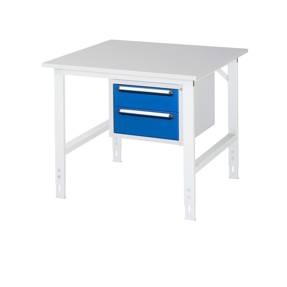 Obrázek produktu: Pracovní stůl RAU ve výškově nastavitelném provedení, řada TOM, VxŠxH 760-1080 x 1000 x 1000 mm, 2 zásuvky, pracovní deska s melaminovým povrchem