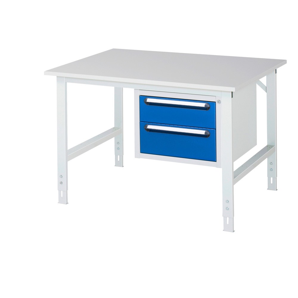 Číslo obrázku produktu 1: Pracovní stůl RAU ve výškově nastavitelném provedení, řada TOM, VxŠxH 760-1080 x 1250 x 1000 mm, 2 zásuvky, pracovní deska s melaminovým povrchem