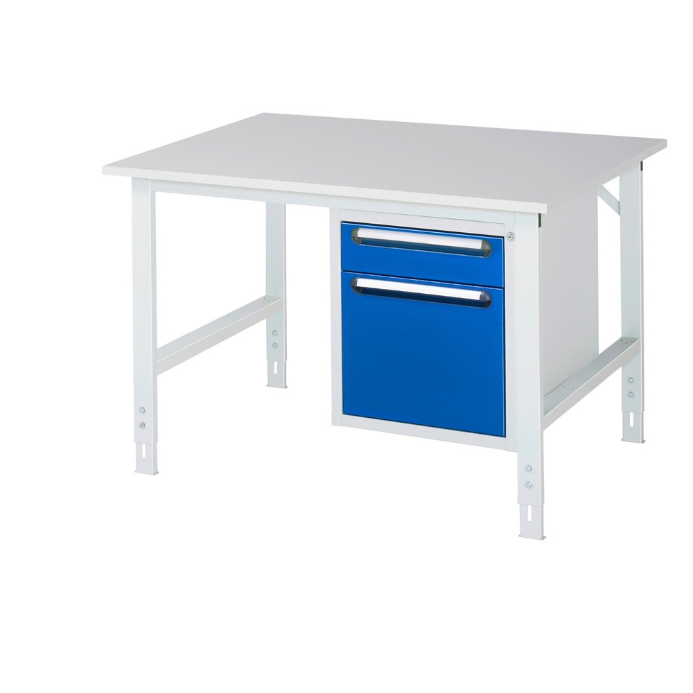 Číslo obrázku produktu 1: Pracovní stůl RAU ve výškově nastavitelném provedení, řada TOM, VxŠxH 760-1080 x 1250 x 1000 mm, 2 zásuvky, pracovní deska s melaminovým povrchem