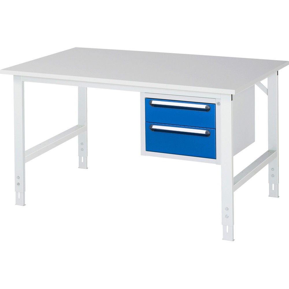 Číslo obrázku produktu 1: Pracovní stůl RAU ve výškově nastavitelném provedení, řada TOM, VxŠxH 760-1080 x 1500 x 1000 mm, 2 zásuvky, pracovní deska s melaminovým povrchem