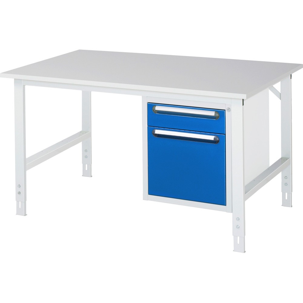 Číslo obrázku produktu 1: Pracovní stůl RAU ve výškově nastavitelném provedení, řada TOM, VxŠxH 760-1080 x 1500 x 1000 mm, 2 zásuvky, pracovní deska s melaminovým povrchem