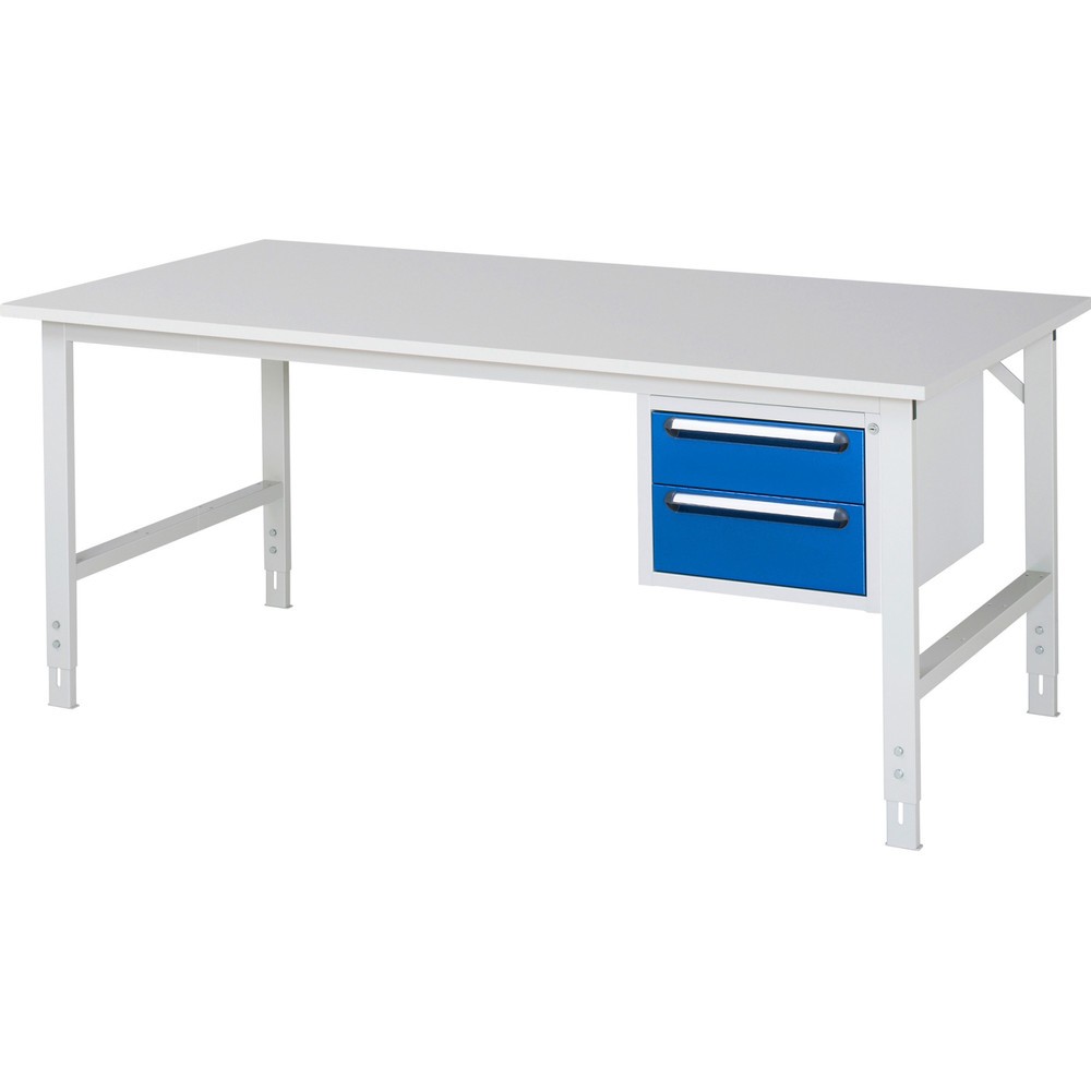 Číslo obrázku produktu 1: Pracovní stůl RAU ve výškově nastavitelném provedení, řada TOM, VxŠxH 760-1080 x 2500 x 1000 mm, 2 zásuvky, pracovní deska s melaminovým povrchem
