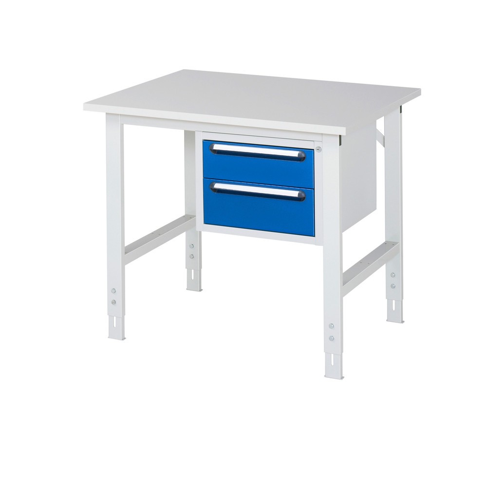 Číslo obrázku produktu 1: Pracovní stůl RAU ve výškově nastavitelném provedení, řada TOM, VxŠxH 760-1080 x 1000 x 800 mm, 2 zásuvky, pracovní deska s melaminovým povrchem