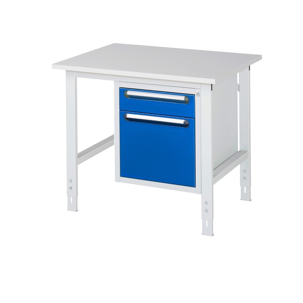 Číslo obrázku produktu 1: Pracovní stůl RAU ve výškově nastavitelném provedení, řada TOM, VxŠxH 760-1080 x 1000 x 800 mm, 2 zásuvky, pracovní deska s melaminovým povrchem