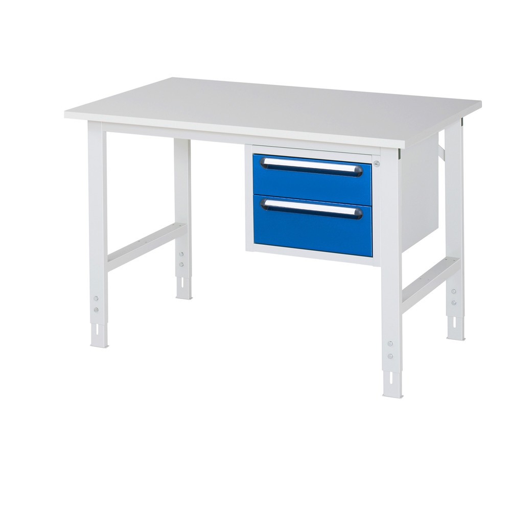 Obrázek produktu: Pracovní stůl RAU ve výškově nastavitelném provedení, řada TOM, VxŠxH 760-1080 x 1250 x 800 mm, 2 zásuvky, pracovní deska s melaminovým povrchem