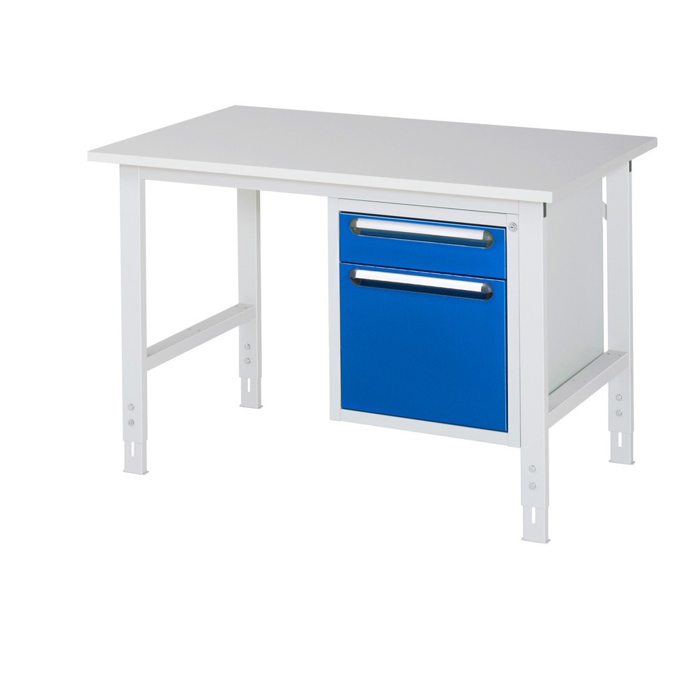 Číslo obrázku produktu 1: Pracovní stůl RAU ve výškově nastavitelném provedení, řada TOM, VxŠxH 760-1080 x 1250 x 800 mm, 2 zásuvky, pracovní deska s melaminovým povrchem