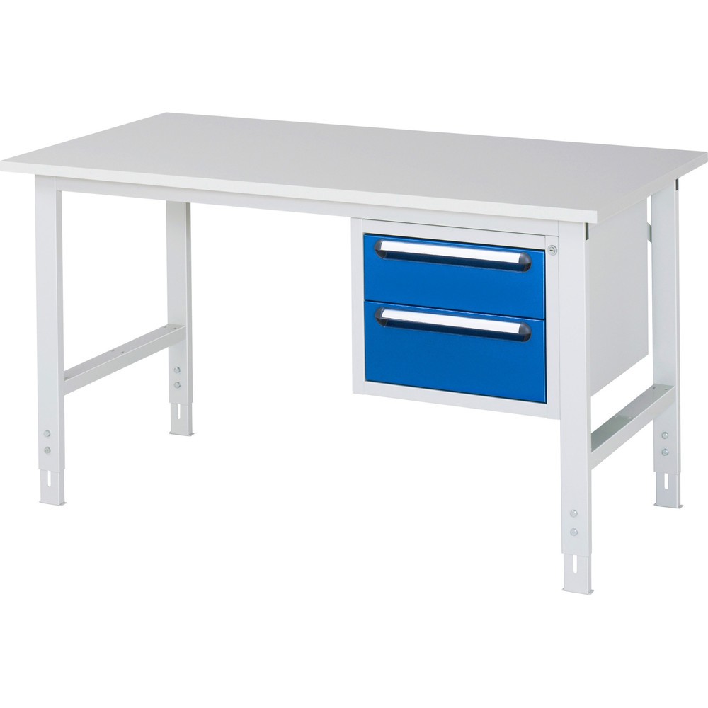 Číslo obrázku produktu 1: Pracovní stůl RAU ve výškově nastavitelném provedení, řada TOM, VxŠxH 760-1080 x 1500 x 800 mm, 2 zásuvky, pracovní deska s melaminovým povrchem
