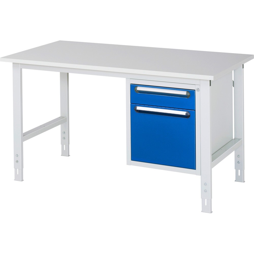 Obrázek produktu: Pracovní stůl RAU ve výškově nastavitelném provedení, řada TOM, VxŠxH 760-1080 x 1500 x 800 mm, 2 zásuvky, pracovní deska s melaminovým povrchem