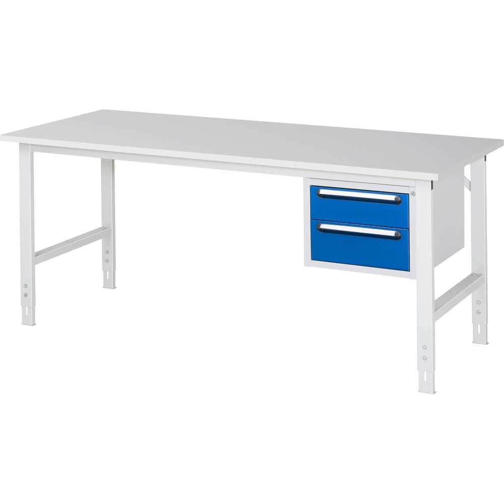 Číslo obrázku produktu 1: Pracovní stůl RAU ve výškově nastavitelném provedení, řada TOM, VxŠxH 760-1080 x 2500 x 800 mm, 2 zásuvky, pracovní deska s melaminovým povrchem