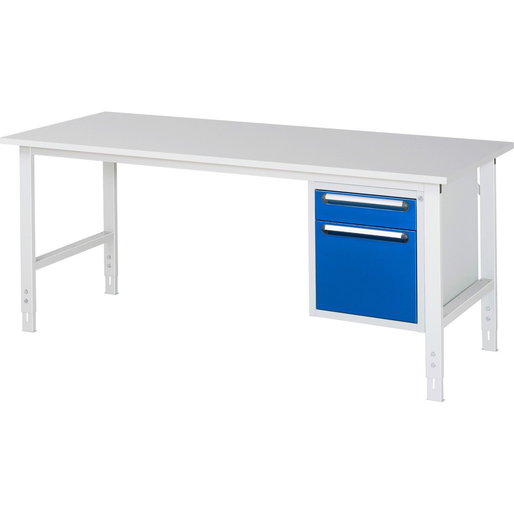 Číslo obrázku produktu 1: Pracovní stůl RAU ve výškově nastavitelném provedení, řada TOM, VxŠxH 760-1080 x 2500 x 800 mm, 2 zásuvky, pracovní deska s melaminovým povrchem