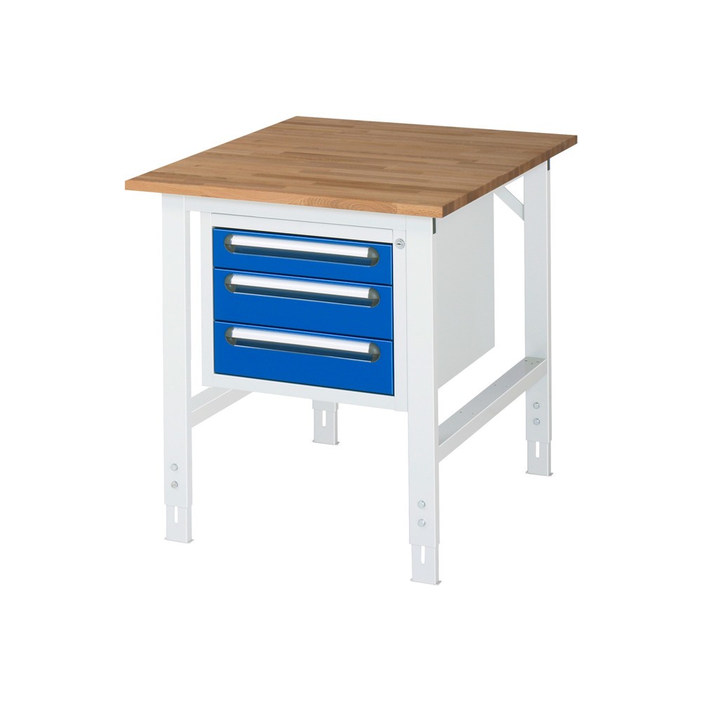 Číslo obrázku produktu 1: Pracovní stůl RAU ve výškově nastavitelném provedení, řada TOM, VxŠxH 760-1 080 x 750 x 1000 mm, 3 zásuvky, pracovní deska z bukového masivu
