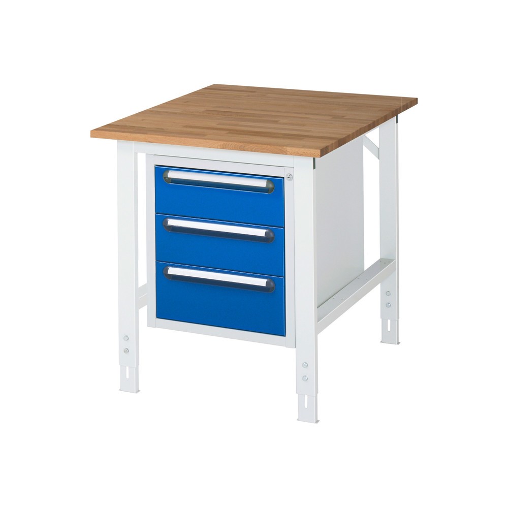 Číslo obrázku produktu 1: Pracovní stůl RAU ve výškově nastavitelném provedení, řada TOM, VxŠxH 760-1 080 x 750 x 1000 mm, 3 zásuvky, pracovní deska z bukového masivu